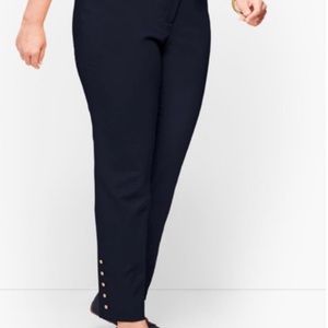 Talbots Women High-waist Hampshire ankle slacks. Navy w/gold ankle embellishment